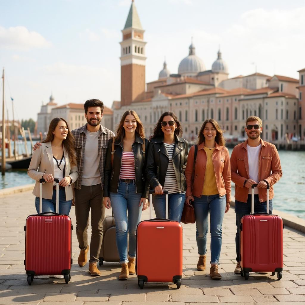 Turisti con bagagli a Venezia